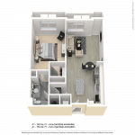 One bedroom apartment floor plan for CenterWest Avra luxury apartments in downtown Baltimore MD