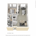 One bedroom apartment floor plan for CenterWest Avra luxury apartments in downtown Baltimore MD