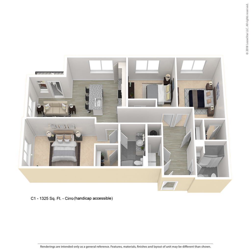 Three bedroom apartment floor plan for CenterWest luxury apartments in downtown Baltimore MD