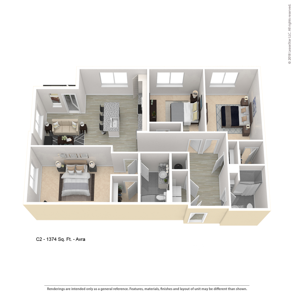 Three bedroom apartment floor plan for CenterWest Avra luxury apartments in downtown Baltimore MD