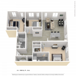 Three bedroom apartment floor plan for Center\West luxury apartments in downtown Baltimore MD