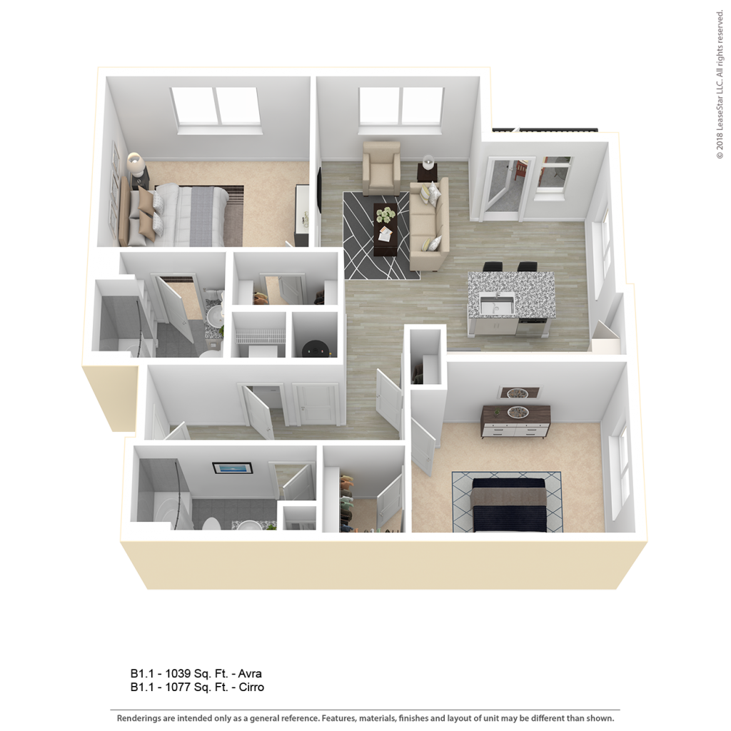 Two bedroom apartment floor plan for CenterWest luxury apartments in downtown Baltimore MD