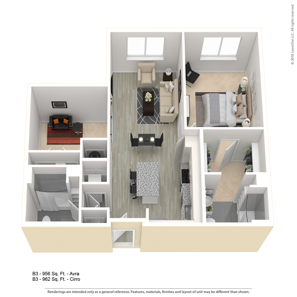One bedroom with den apartment floor plan for Center\West luxury apartments in downtown Baltimore MD
