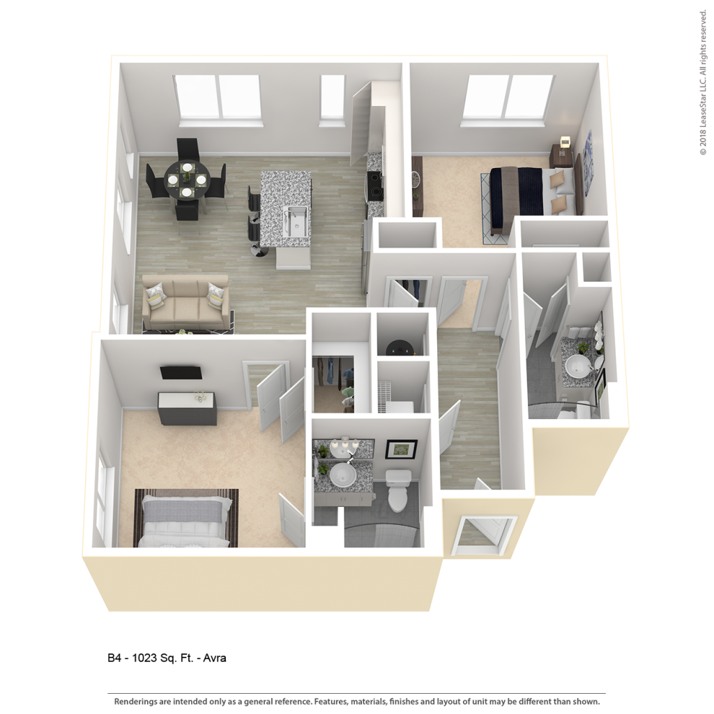 Two bedroom apartment floor plan for CenterWest luxury apartments in downtown Baltimore MD