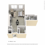 Studio apartment floor plan for CenterWest luxury apartments in downtown Baltimore MD